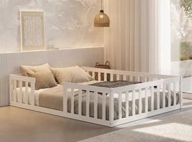 Cama Queen Montessoriane Com Grade Branco