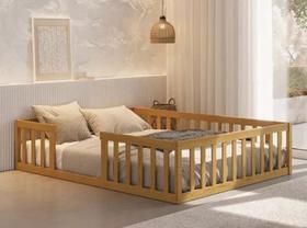 Cama Queen Montessoriane Com Grade Nogueira