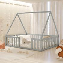 Cama Queen Montessoriane Valentina Com Grade Cinza Cama Queen Montessoriane Valentina Com Grade Cinza