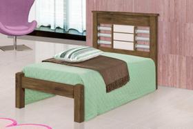 Cama RAI Solteiro Com Cabeceira Com Detalhes Cromados 100% MDF e Estrado em Madeira Cor Jequitiba/Off White Cama RAI Solteiro Com Cabeceira Com Detalhes Cromados 100% MDF e Estrado em Madeira Cor Jequitiba/Off White