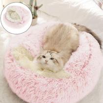 Cama Redonda para Gato Peluda com Capuz, Toca Grande, Rosa Cama Redonda para Gato Peluda com Capuz, Toca Grande, Rosa