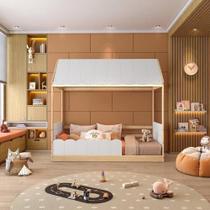 Cama Reversivel Casinha com Telhado, LED e Grade Dupla Frontal New Garden Casatema Branco/Natural Cama Reversivel Casinha com Telhado, LED e Grade Dupla Frontal New Garden Casatema Branco/Natural