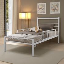 Cama Solteiro 100% Ferro Cristal P/ 160 kg C/Grade de Proteção -Super Resistente - Branco