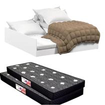 Cama Solteiro 100% MDF Bicama Vira Casal Incluso 2 Colchões 3 em 1 Resistente Confortável