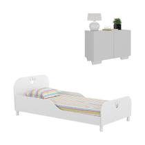 Cama Solteiro 100% Mdf Com Colchão E Mesa De Cabeceira 2 Portas Multimóveis Mp4186 Branca Branco