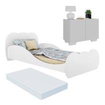 Cama Solteiro 100% MDF com Colchão Incluso e Mesa de Cabeceira 2 Portas Multimóveis MP4189