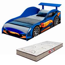 Cama Solteiro 188 X 88 Infantil Quarto Menino Carro Corrida StockCar Azul Madeira Proteção Espaçosa