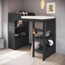 Cama Solteiro 193,5cm Balcão com Porta Estante e Prateleiras