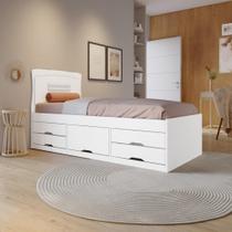 Cama Solteiro 5 Gavetas com Puxador Embutido - Alice Branco