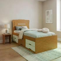Cama Solteiro 5 Gavetas Júlia Cinamomo/Off White