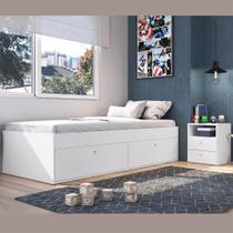 Cama Solteiro 80cm com 4 Portas e Mesa de Cabeceira Branca Lilies Móveis Cama Solteiro 80cm com 4 Portas e Mesa de Cabeceira Branca Lilies Móveis