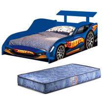 Cama Solteiro 88 Com Colchão Carro Corrida Stock Azul Bebe Menino Mc Veloz