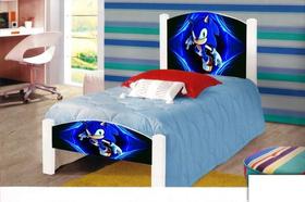 Cama Solteiro Adesivada Sonic Com Grade Protetora