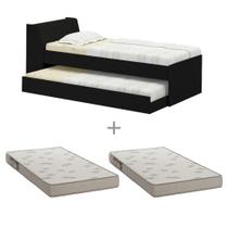 Cama Solteiro Bicama Com 2 Colchões Ditália BB-28 Preto