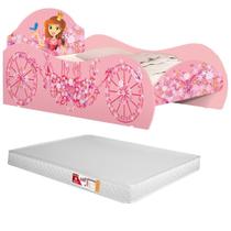 Cama Solteiro Carruagem Rosa Com Colchão Menina Quarto Decoração Princesa Delicada Encanto