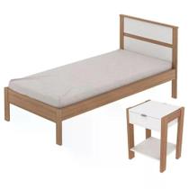 Cama Solteiro Cm8004 E Mesa De Cabeceira Amendoa Branco