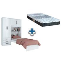 Cama Solteiro + Colchão Class Castor + Guarda Roupa Cravo Branco