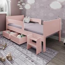 Cama Solteiro com 2 Baus Organizador e Escada Mdf Luna Plus Branco com Rosa Cama Solteiro com 2 Baus Organizador e Escada Mdf Luna Plus Branco com Rosa