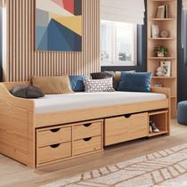 Cama Solteiro com 5 Gavetas Madeira Maciça Floro Marrom/Pine Cama Solteiro com 5 Gavetas Madeira Maciça Floro Marrom/Pine