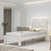 Cama Solteiro com Aplique Espelho Luiza Branca com Colchão Cama Solteiro com Aplique Espelho Luiza Branca com Colchão