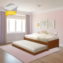 Cama Solteiro com Auxiliar Bibox Bicama Infantil Gabrieli com 2 Colchões Inclusos Castanho