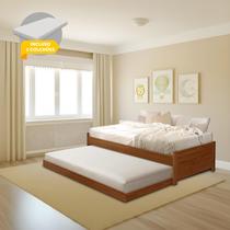 Cama Solteiro com Auxiliar Bibox Bicama Infantil Gabrieli com 2 Colchões Inclusos Castanho