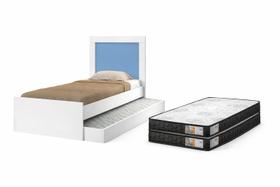 Cama Solteiro com Auxiliar Retrátil Acompanha 2 Colchões D33 Solteiro Estrutura Resistente Cor:Branco/Azul Cama Solteiro com Auxiliar Retrátil Acompanha 2 Colchões D33 Solteiro Estrutura Resistente Cor:Branco/Azul