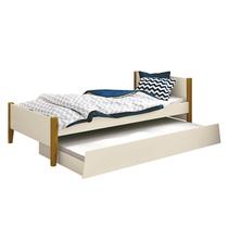 Cama Solteiro com Auxiliar Simba Areia Acetinado com Pés Madeira Reller Cama Solteiro com Auxiliar Simba Areia Acetinado com Pés Madeira Reller