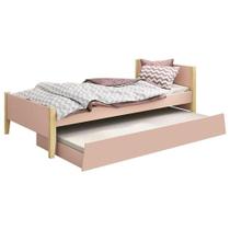 Cama Solteiro Com Auxiliar Simba Rosa Acetinado Com Pés Natural - Reller