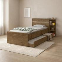 Cama Solteiro com Baú 2 Gavetas e 3 Nichos Jade Marrom