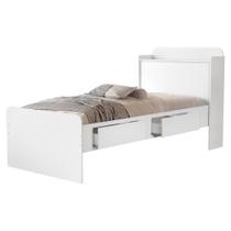 Cama Solteiro com Baú 2 Gavetas Tamires em Mdf 220x98cm Branco Milani Movelaria