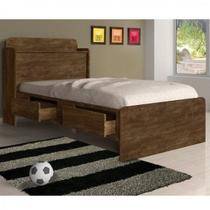 Cama Solteiro com Baú 2 Gavetas Tamires Marrom/Castanho Wood Cama Solteiro com Baú 2 Gavetas Tamires Marrom/Castanho Wood