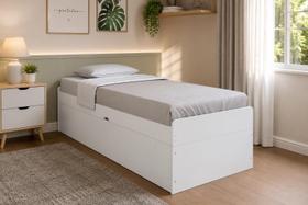 Cama solteiro com bau framar camila branca mdf/mdp Cama solteiro com bau framar camila branca mdf/mdp