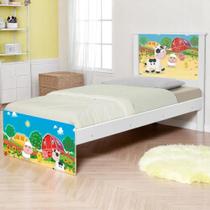 Cama Solteiro com Cabeceira Adesivada Fazendinha Colorida