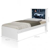 Cama Solteiro com Cabeceira Carro Branco Potente