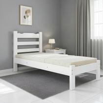 Cama Solteiro com Colchão Madeira Maciça Esmeralda Branco Repleta