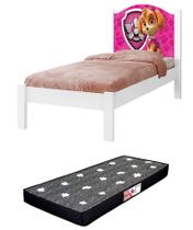Cama Solteiro Com Colchão Menina Adesivada Patrulhas Rosa
