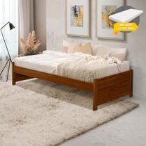 Cama Solteiro com Colchão Turca Gabrieli Estrutura em Madeira Maciça Castanho