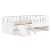 Cama Solteiro Com Escadinha/escorrega 03 Grades E Cabeceira Anatômica Removíveis Branco Housin Cama Solteiro Com Escadinha/escorrega 03 Grades E Cabeceira Anatômica Removíveis Branco Housin