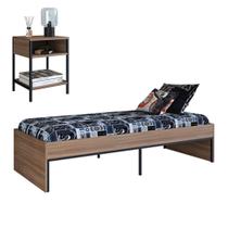 Cama Solteiro Com Mesa de Cabeceira Base Aço Artetube A05 Montana/Preto - Mpozenato