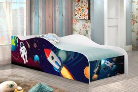 Cama Solteiro com Proteção Lateral Astronauta Infantil c/ Colchão