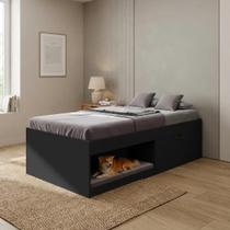 Cama Solteiro com Sapateira e Nicho Laura Yescasa Preto Cama Solteiro com Sapateira e Nicho Laura Yescasa Preto