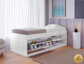 Cama Solteiro com Sapateira e Nicho para Organização e Armazenamento Prática Vanessa Framar Branca Cama Solteiro com Sapateira e Nicho para Organização e Armazenamento Prática Vanessa Framar Branca