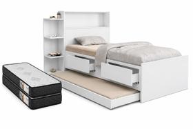 Cama Solteiro Completa com Cama Auxiliar, Baú, Gavetas, Prateleiras e 2 Colchões D33 Cama Solteiro Completa com Cama Auxiliar, Baú, Gavetas, Prateleiras e 2 Colchões D33