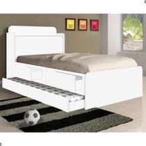 Cama Solteiro Daiane Baú Branco com Auxiliar Cama Solteiro Daiane Baú Branco com Auxiliar