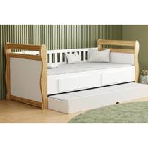 Cama Solteiro de Babá Maria c/ 2 Gavetas e Auxiliar Branco/Amendoa - Peroba