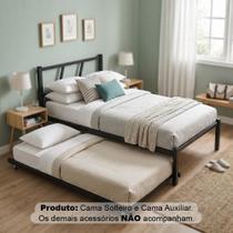 Cama Solteiro de Ferro Bruna 100% Aço Industrial Reforçada com Cama Auxiliar para Quarto - Preto Cama Solteiro de Ferro Bruna 100% Aço Industrial Reforçada com Cama Auxiliar para Quarto - Preto