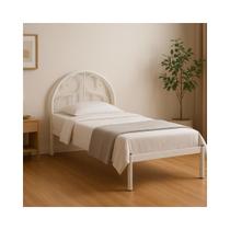 Cama Solteiro de Ferro Tubular Branca Com Estrado Em Pinus 022 Cama Solteiro de Ferro Tubular Branca Com Estrado Em Pinus 022