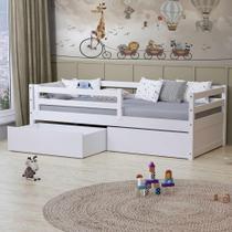 Cama Solteiro Dreams com 02 Gavetas e Grade de Proteção Madeira Maciça Branco Megamobilia