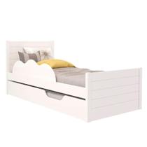 Cama Solteiro Elza Branco com proteção lateral e cama auxiliar - 100% MDF - Cimol